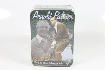 5 All-Metal Collector Cards featuring golf legend Arnold Palmer, produced by Metallic Impressions