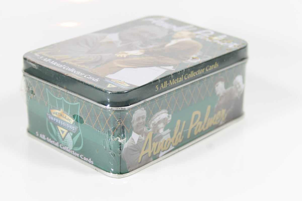5 All-Metal Collector Cards featuring golf legend Arnold Palmer, produced by Metallic Impressions