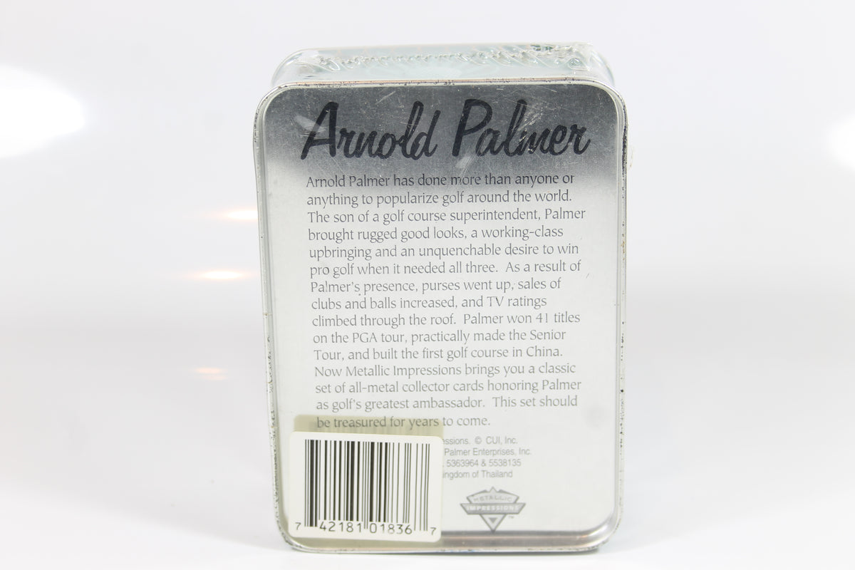 5 All-Metal Collector Cards featuring golf legend Arnold Palmer, produced by Metallic Impressions